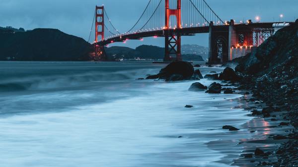 Bridge Lights Shore Wallpaper