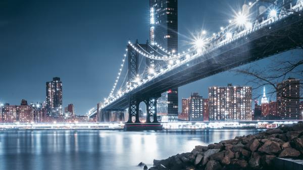 Bridge Night City Coast wallpaper