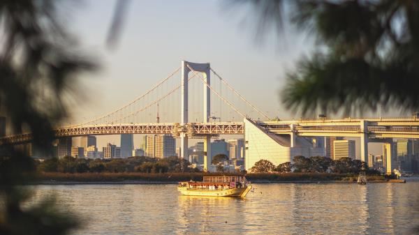 Bridge River Boat Wallpaper