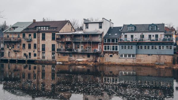 Buildings River Reflection wallpaper