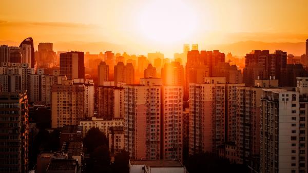 Buildings Sunset Aerial View Wallpaper