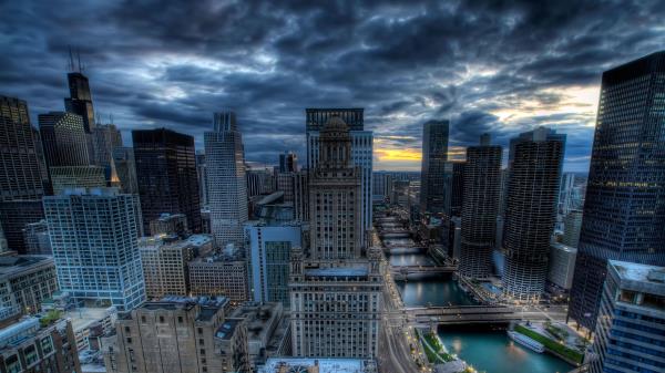 Chicago Buildings Skyscrapers River Bridge Hd wallpaper