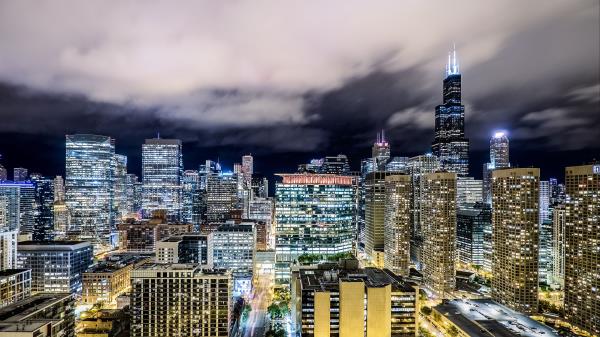 Chicago Night City Skyscrapers Wallpaper
