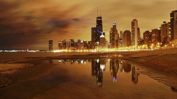 City Chicago Night Lights Lak wallpaper