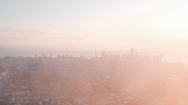 City Fog Aerial View Wallpaper