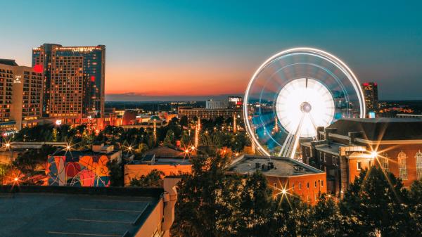 Ferris Wheel Night City Buildings wallpaper