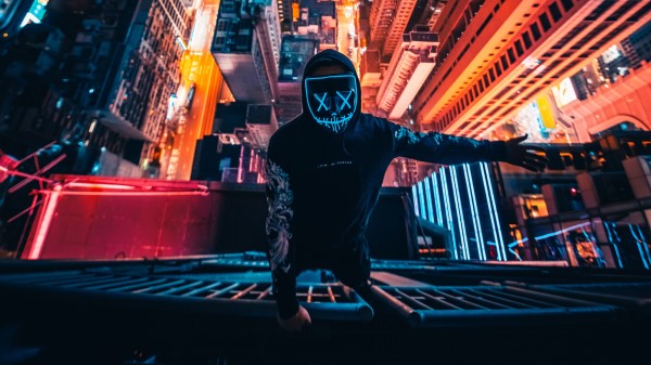 Man Skyscrapers Night Wallpaper