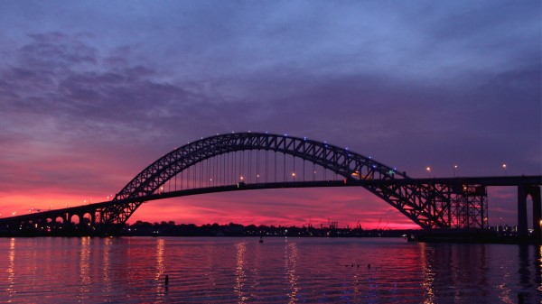 Usa New Jersey Bridge Lights River Reflection Evening Dusk Sunset Sky Cloud wallpaper