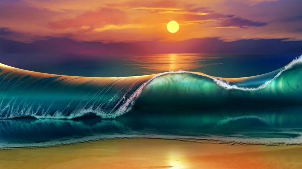 Art Sunset Beach Sea Wave Wallpaper