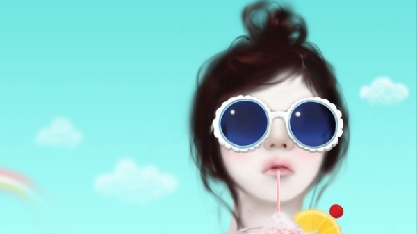 Girl Glasses Drink Fac wallpaper