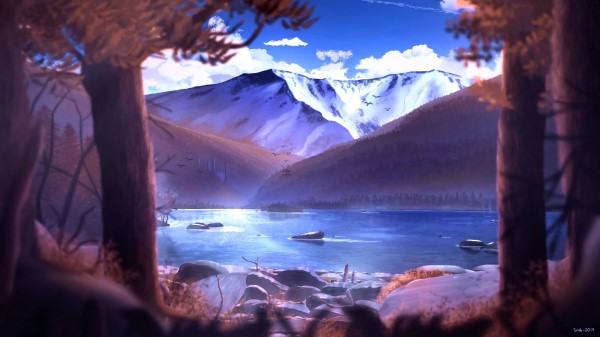 Mountains Branches Stones wallpaper