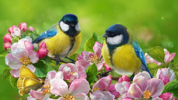 Tomtit Bird Flowers wallpaper
