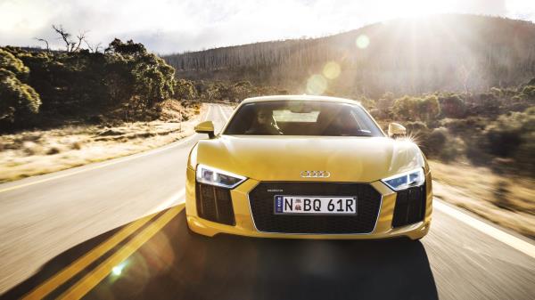 Audi R8 V10 Yellow Front View Wallpaper