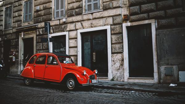 Auto Retro Red Street Wallpaper