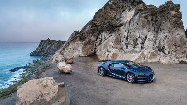 Bugatti Chiron Blue Side View Wallpaper