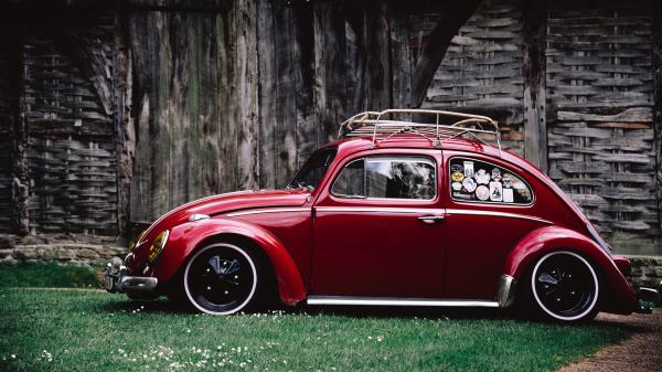 Car Red Retro Side View wallpaper
