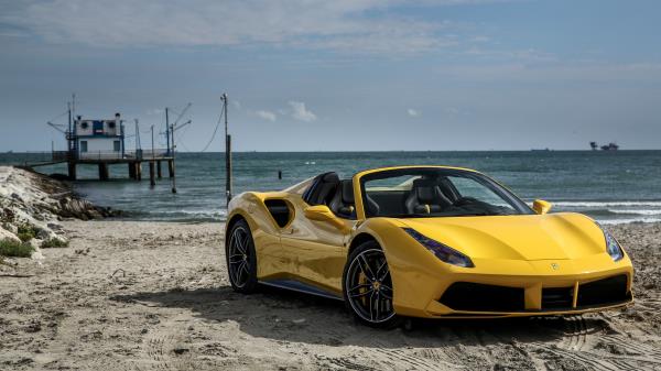 Ferrari 488 Spider Yellow Side View Wallpaper