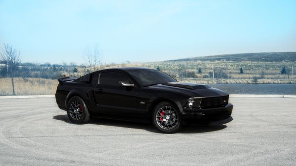 Ford Mustang Gt Black Landscape Red wallpaper