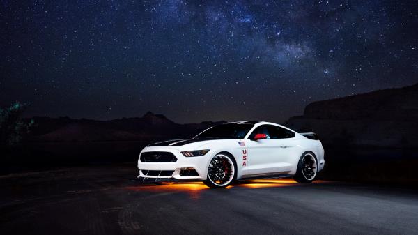 Ford Mustang White Side View Night wallpaper