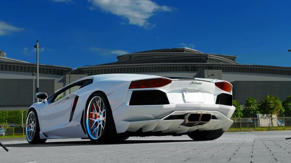 Lamborghini Aventador Lp700 4 White Paving Tiles Sky Clouds wallpaper