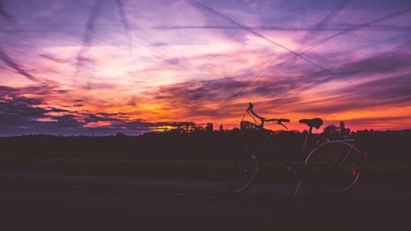Bicycle Sunset Sky Road Wallpaper