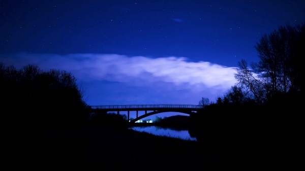 Bridge Night Starry Sky Clouds Wallpaper