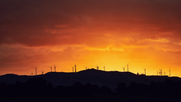 Mountains Windmills Silhouette wallpaper