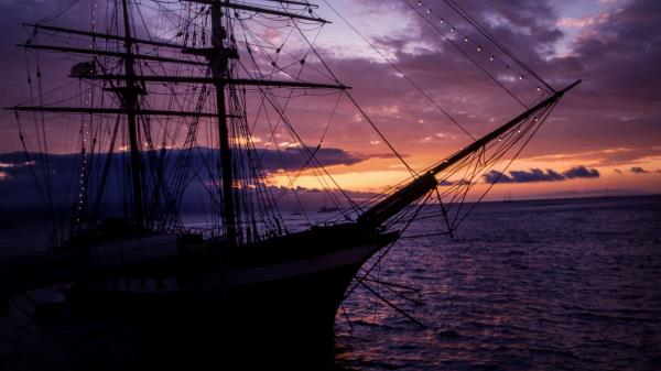 Ship Mast Sunset Sea wallpaper