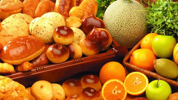 Bread Fruit Melon Composition Rolls Wallpaper