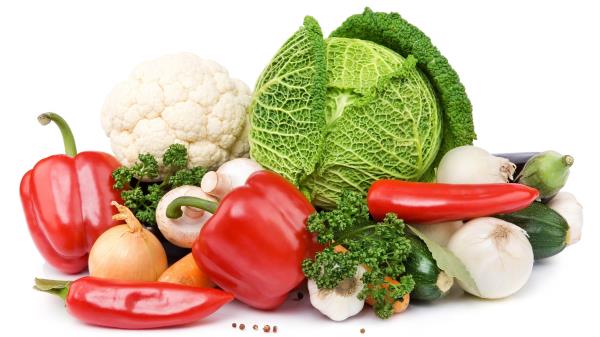 Cabbage Peppers Eggplant Mushrooms Carrots White Background Wallpaper