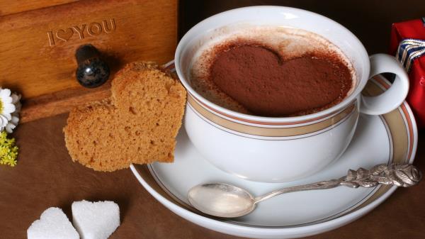 Coffee Cappuccino Chocolate Sugar Bread Hearts Gift Daisy wallpaper