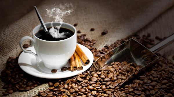 Coffee Hot Drink Cup Saucer Spoon Cinnamon Corn Paddle wallpaper