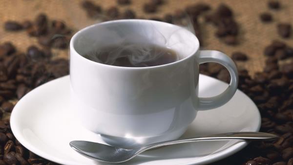 Coffee Steam Cup Spoon Saucer Grains Boiling Water wallpaper