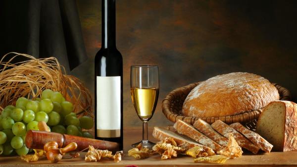 Composition Wine Glasses Grapes Bread wallpaper