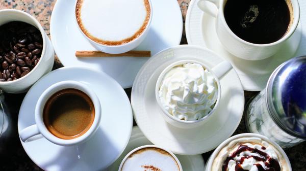 Cups Saucers Table Drinks Coffee Cappuccino Corn Cream Sugar wallpaper