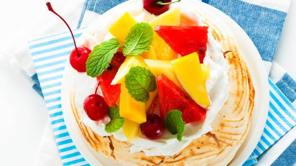 Desserts Cakes Slices Fruit Plate White Background Wallpaper
