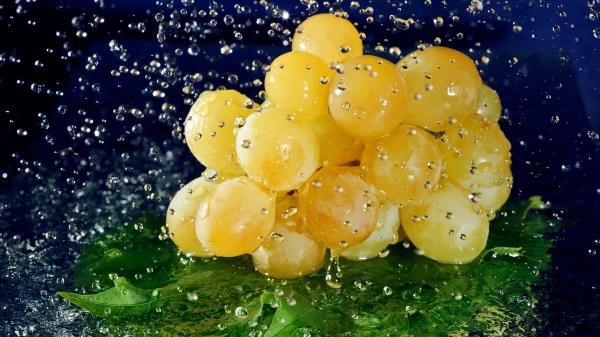 Drops Bunch Grape Blue Background wallpaper