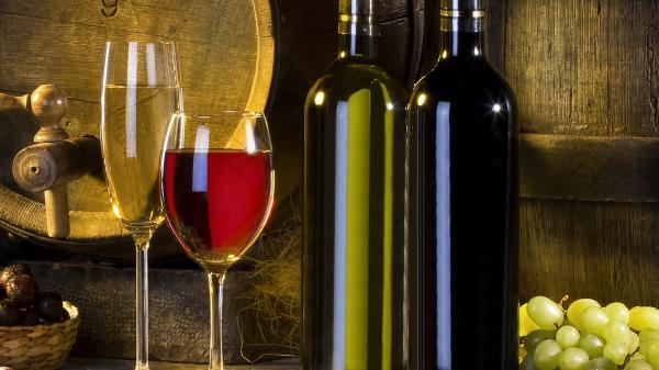 Glass Bottle Wine Barrel Wallpaper