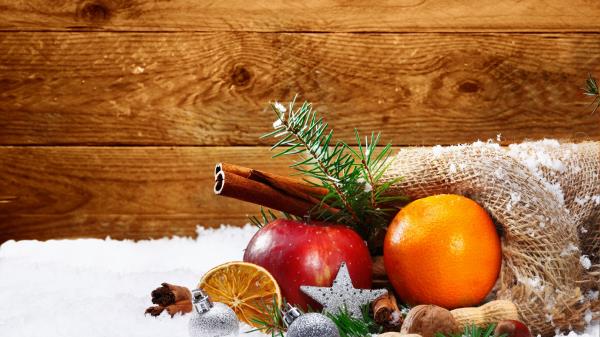 Holiday Snow Christmas New Year Orange Apple wallpaper