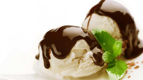 Ice Cream Chocolate Leaves Cream Plate White Background wallpaper