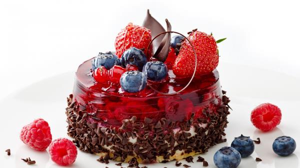 Jelly Strawberry Blueberry Chocolate Cake Dessert Wallpaper