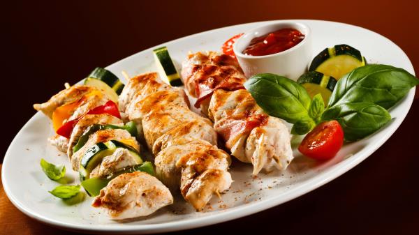 Kebabs Chicken Leaves Ketchup wallpaper