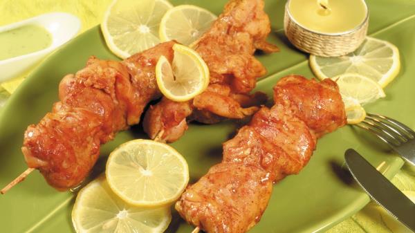 Kebabs Chicken Meat Fork Knife Candles Piece Of Plate Wallpaper