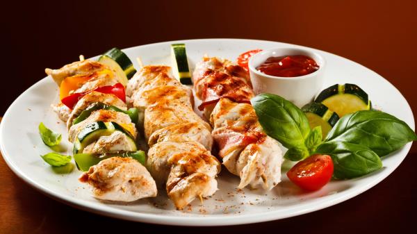 Kebabs Chicken Plates Ketchup Dish wallpaper