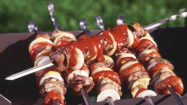 Kebabs Meat Ketchup Relish Rotisserie Grill wallpaper