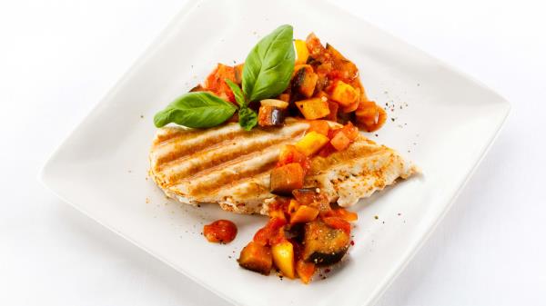 Meat Chop Vegetables Plate Leaves Powder wallpaper