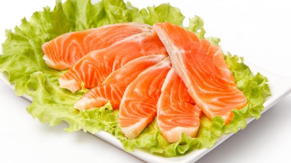 Meat Fish Pieces Cabbage Piece Plate White Background wallpaper