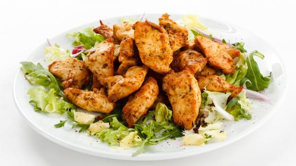 Meat Greens Plate White Background Wallpaper
