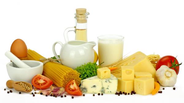Milk Oliya Cheese Vegetables Composition White Background wallpaper