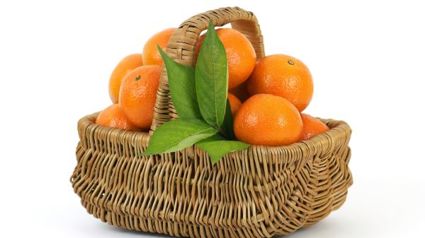Oranges Basket Fruit Leaves wallpaper